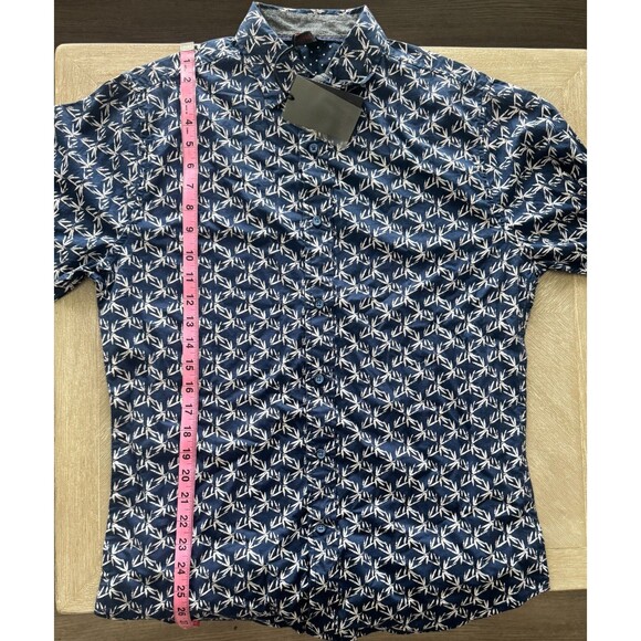 Smash Mens Shirt Small Button Up Blue Bamboo Print Long Sleeve Flip Cuffs RP $75 - Picture 9 of 9